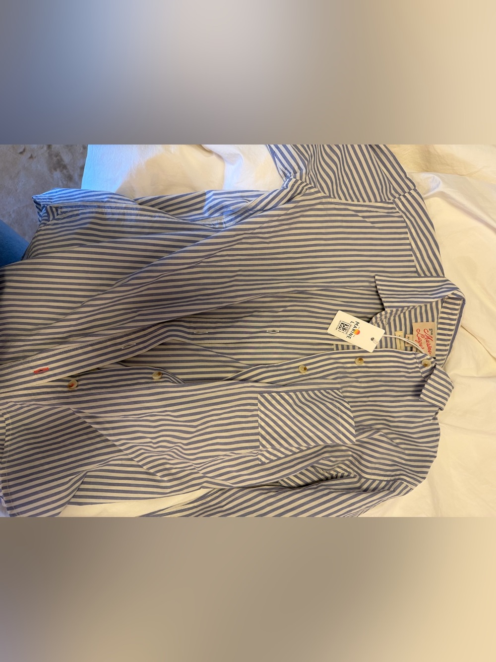 Marine layer Jane Relaxed Shirt in Cali Poplin size xs NWT blue and white stripe - Picture 3 of 3